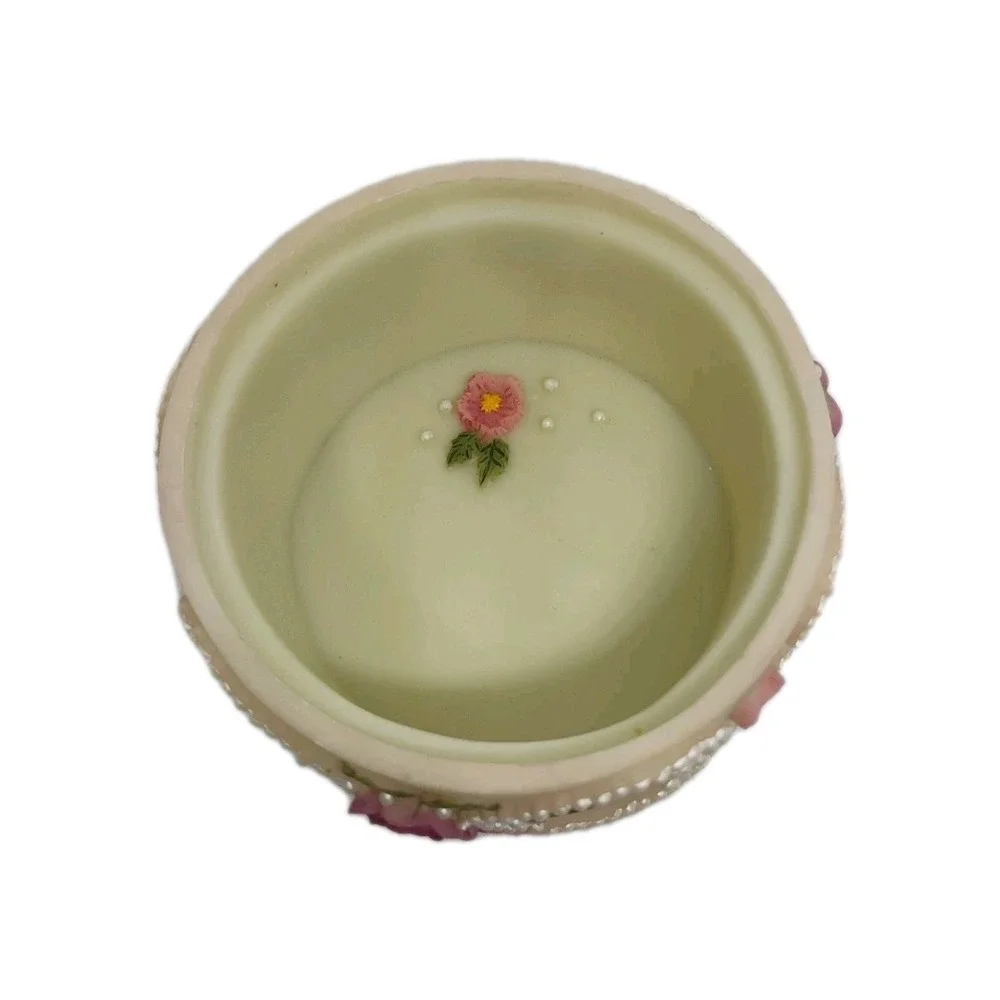 Vintage Dezine ? Hand Painted Roses‎ Pearls Trinket Box W/Lid